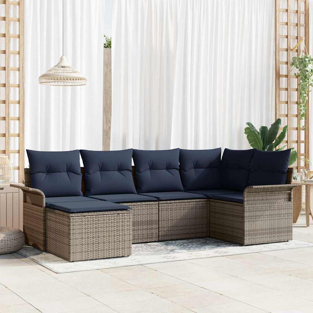 Gartensofa-set mit Speicher 6 pcs Grau Poly-Rattan