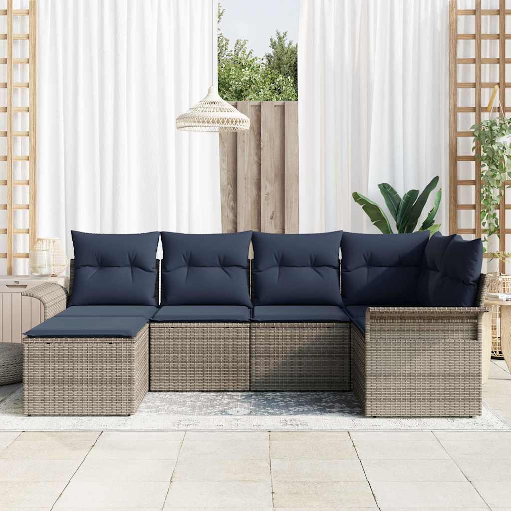 Gartensofa-set mit Speicher 6 pcs Grau Poly-Rattan