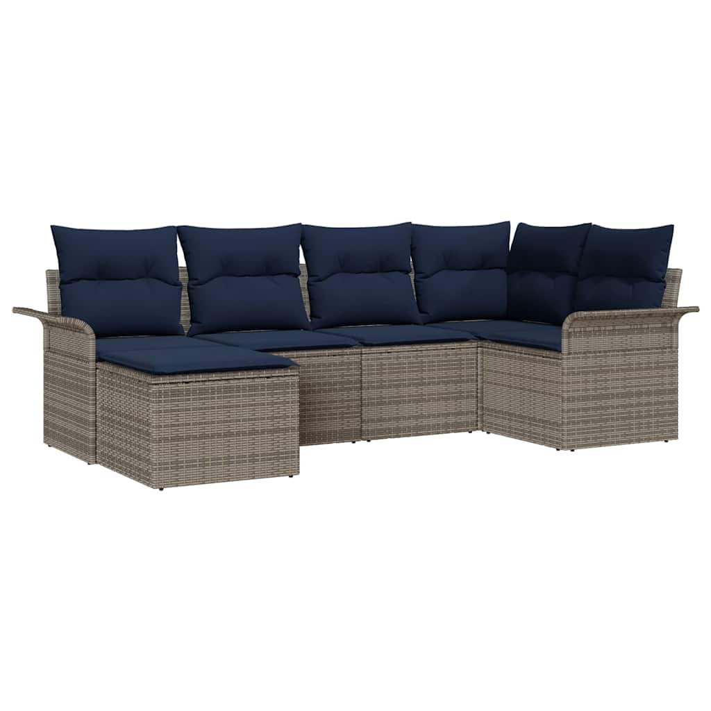 Gartensofa-set mit Speicher 6 pcs Grau Poly-Rattan