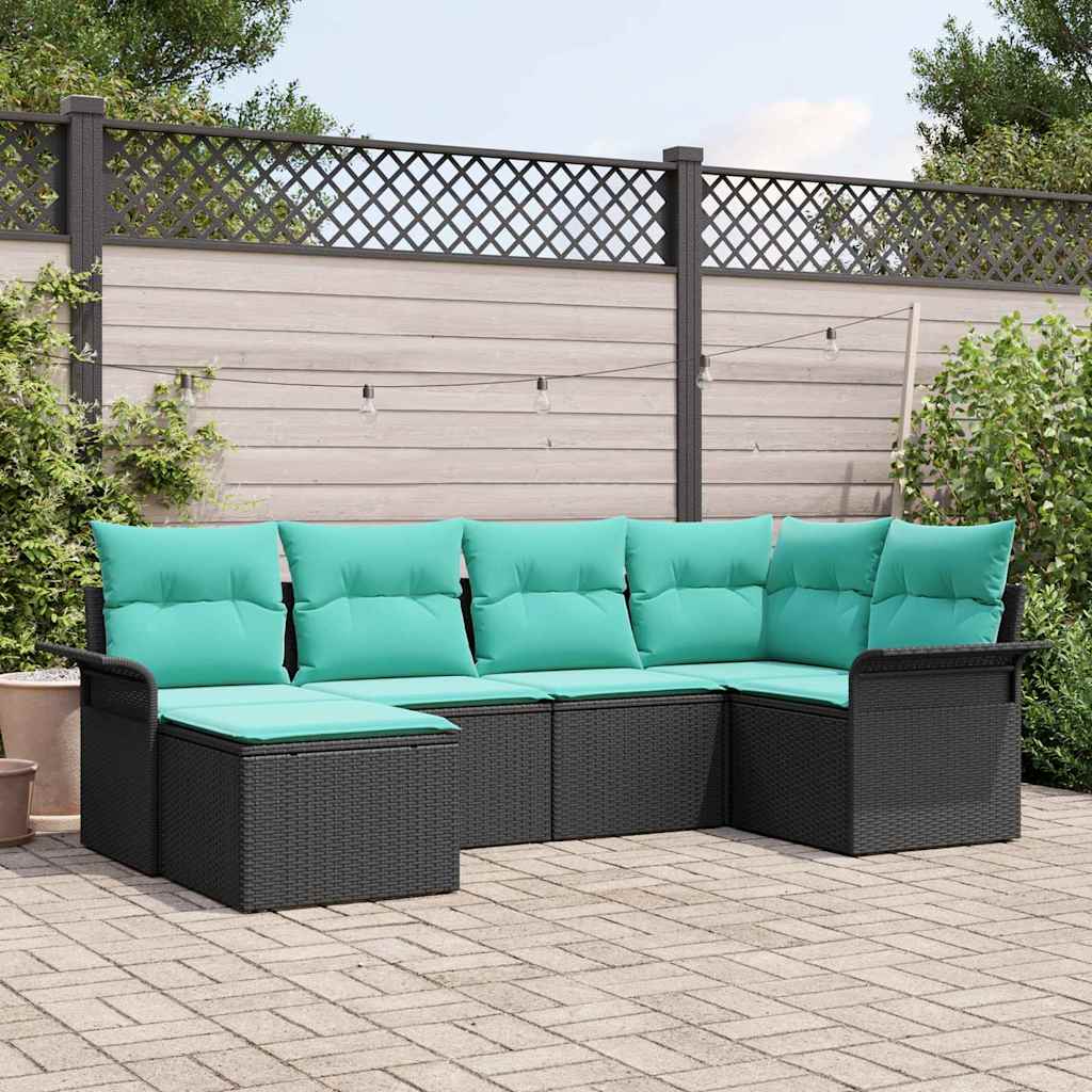 Gartensofa-set mit Speicher 6 pcs Schwarz Poly-Rattan