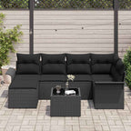 Gartensofa-set mit Speicher 7 pcs Schwarz Poly-Rattan