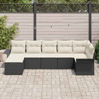 Gartensofa-set mit Speicher 7 pcs Schwarz Poly-Rattan