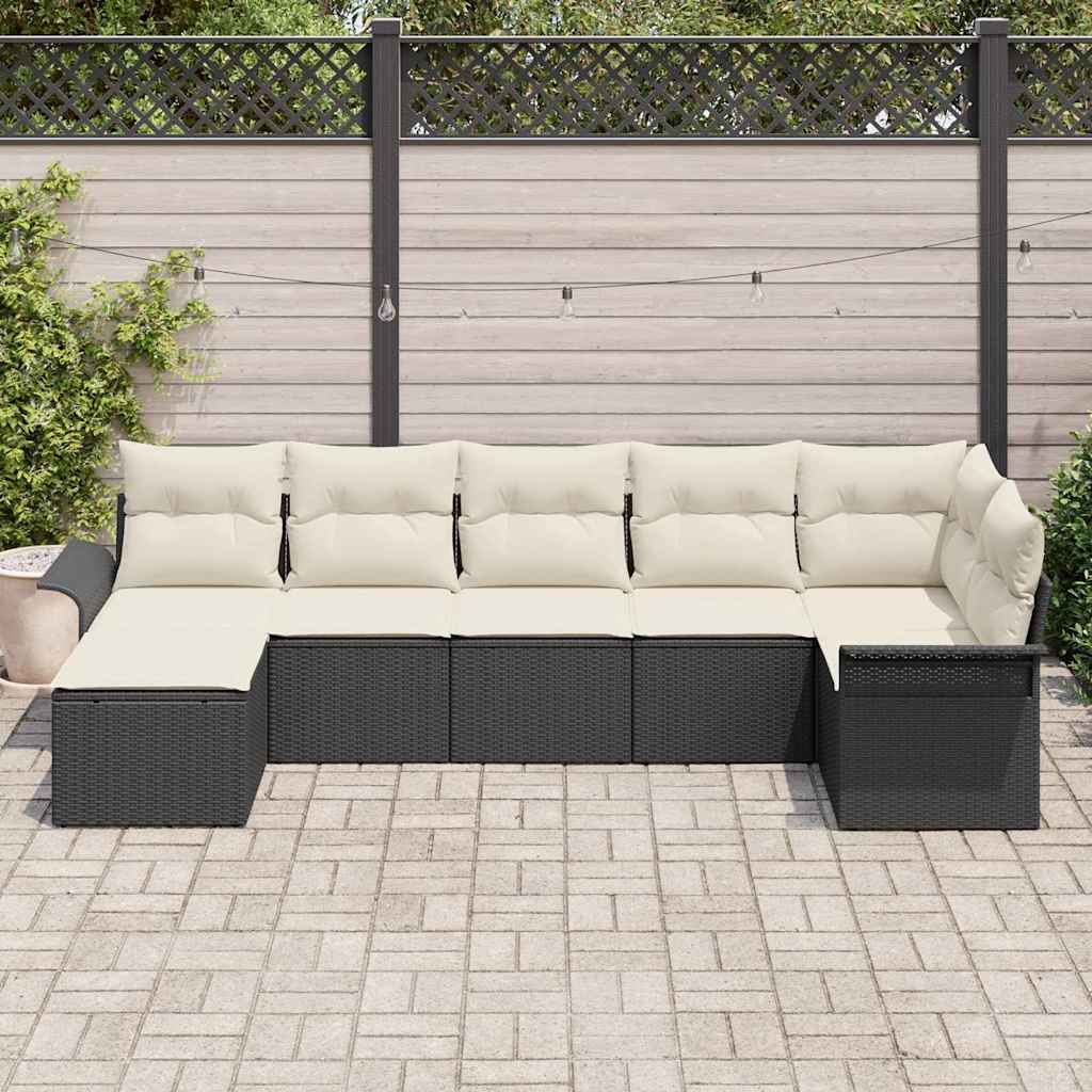 Gartensofa-set mit Speicher 7 pcs Schwarz Poly-Rattan