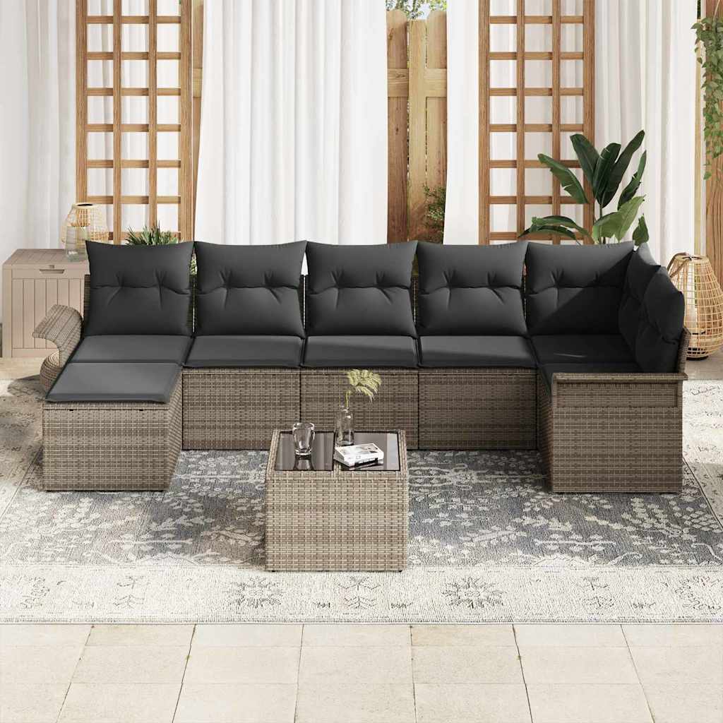Garten-Sofa-Set mit Kissen mit Speicher 8 pcs Grau Poly Rattan