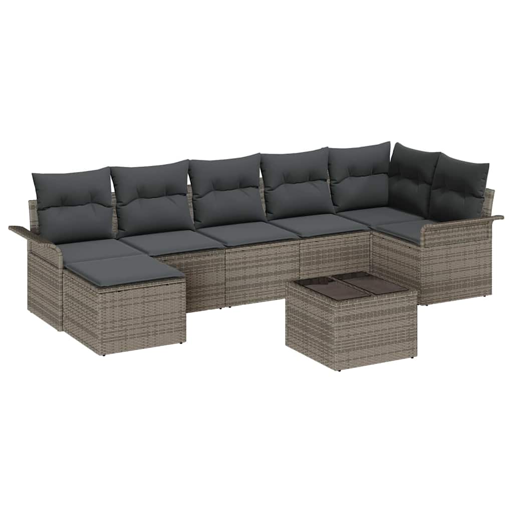 Garten-Sofa-Set mit Kissen mit Speicher 8 pcs Grau Poly Rattan