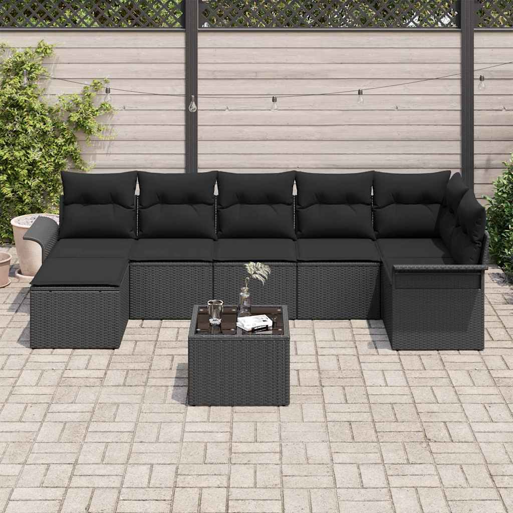 Gartensofa-set mit Speicher 8 pcs Schwarz Poly-Rattan