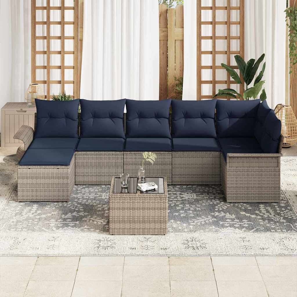 Gartensofa-set mit Speicher 8 pcs Grau Poly-Rattan