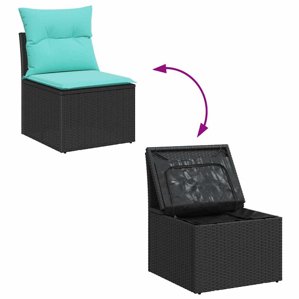 Gartensofa-set mit Speicher 8 pcs Schwarz Poly-Rattan