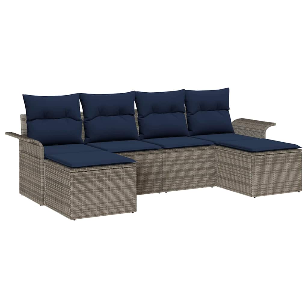 Gartensofa-set mit Kissen mit Speicher 6 pcs Grau Poly Rattan