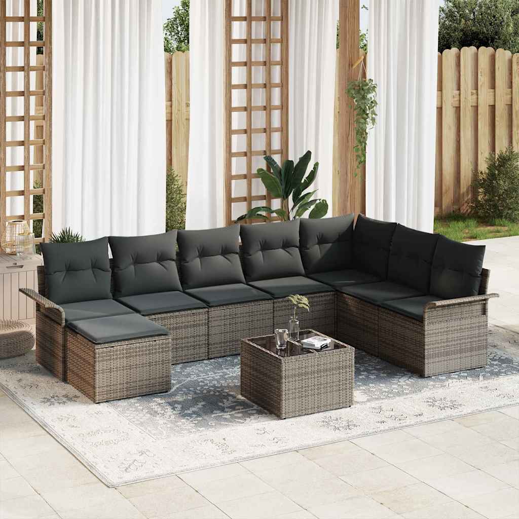 Garten-Sofa-Set mit Kissen 9 pcs Schwarz Poly Rattan