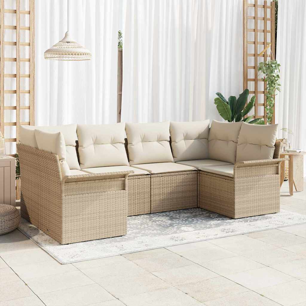 Garten-Sofa-Set mit Speicher 6 pcs Beige Poly Rattan