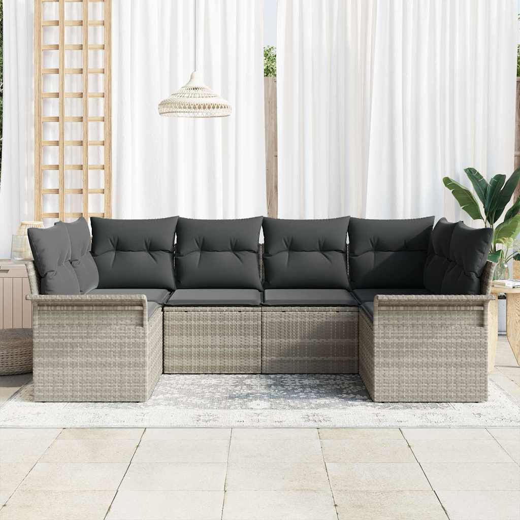 Garten-Sofa-Set mit Speicher 6 pcs Hellgrau Poly Rattan