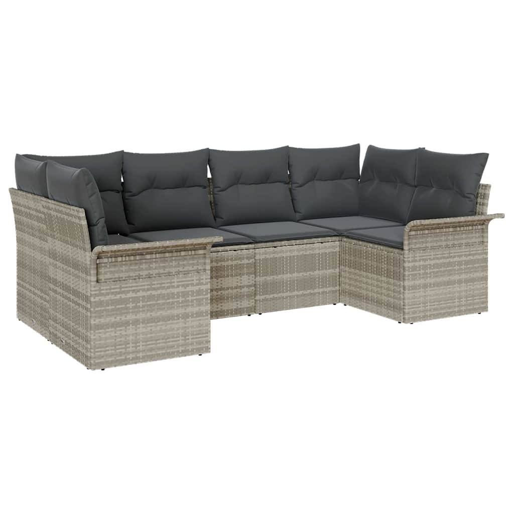 Garten-Sofa-Set mit Speicher 6 pcs Hellgrau Poly Rattan