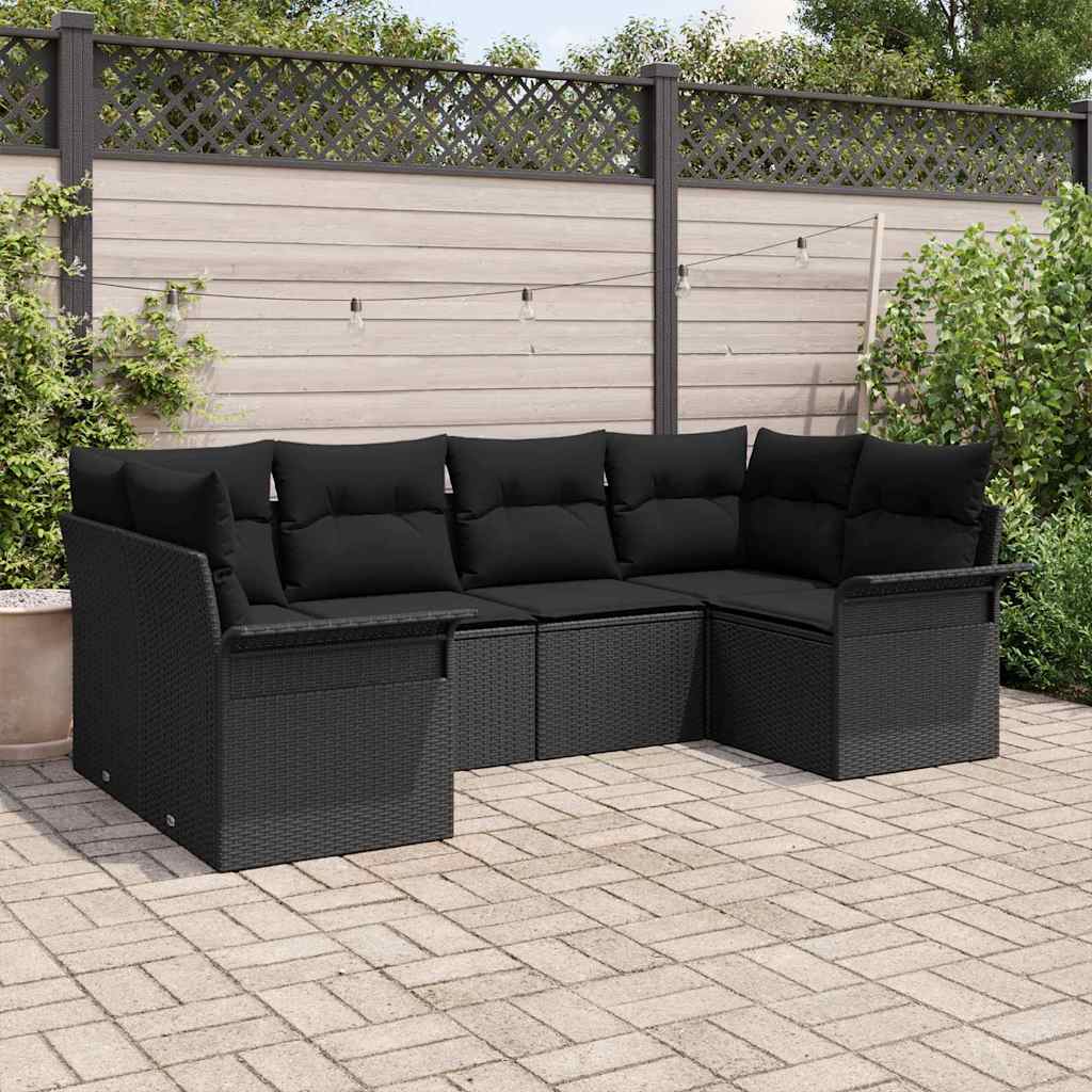Garten-Sofa-Set mit Speicher 6 pcs Schwarz Poly Rattan