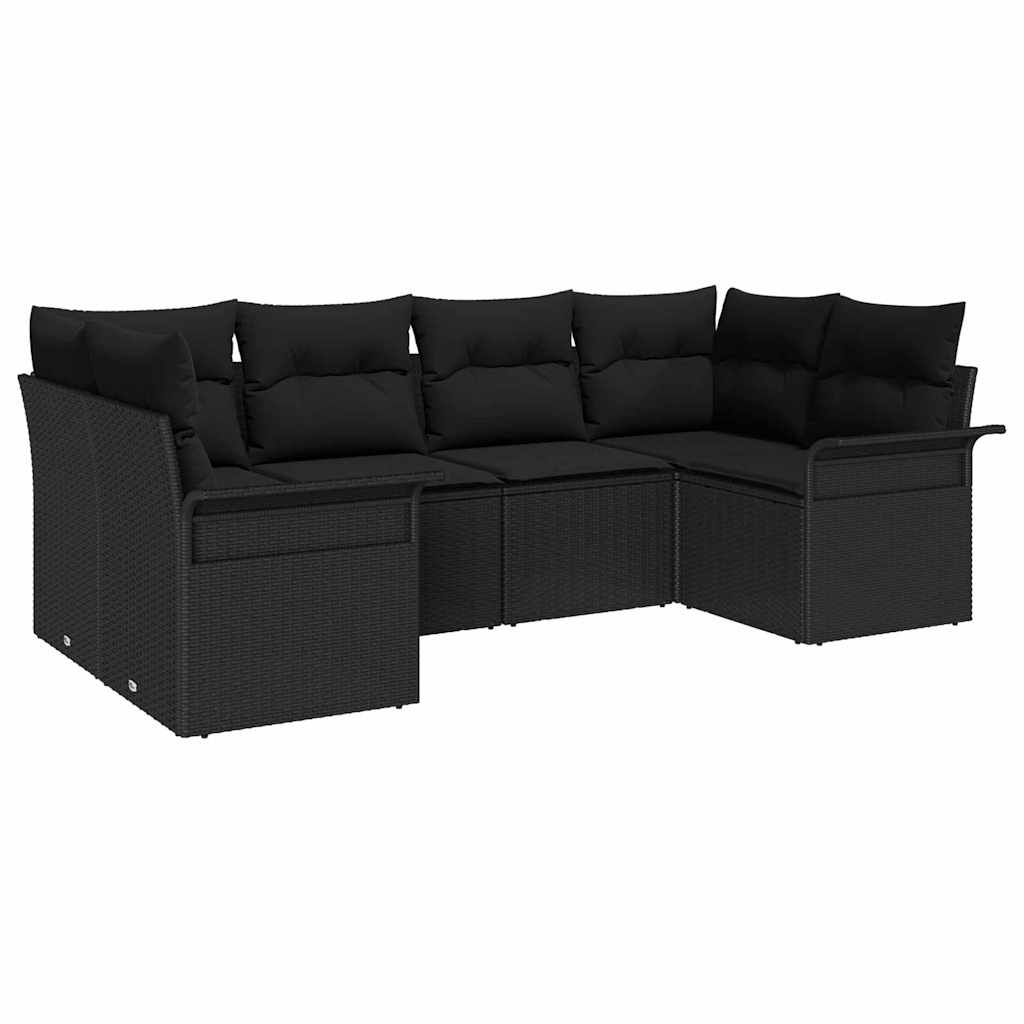 Garten-Sofa-Set mit Speicher 6 pcs Schwarz Poly Rattan