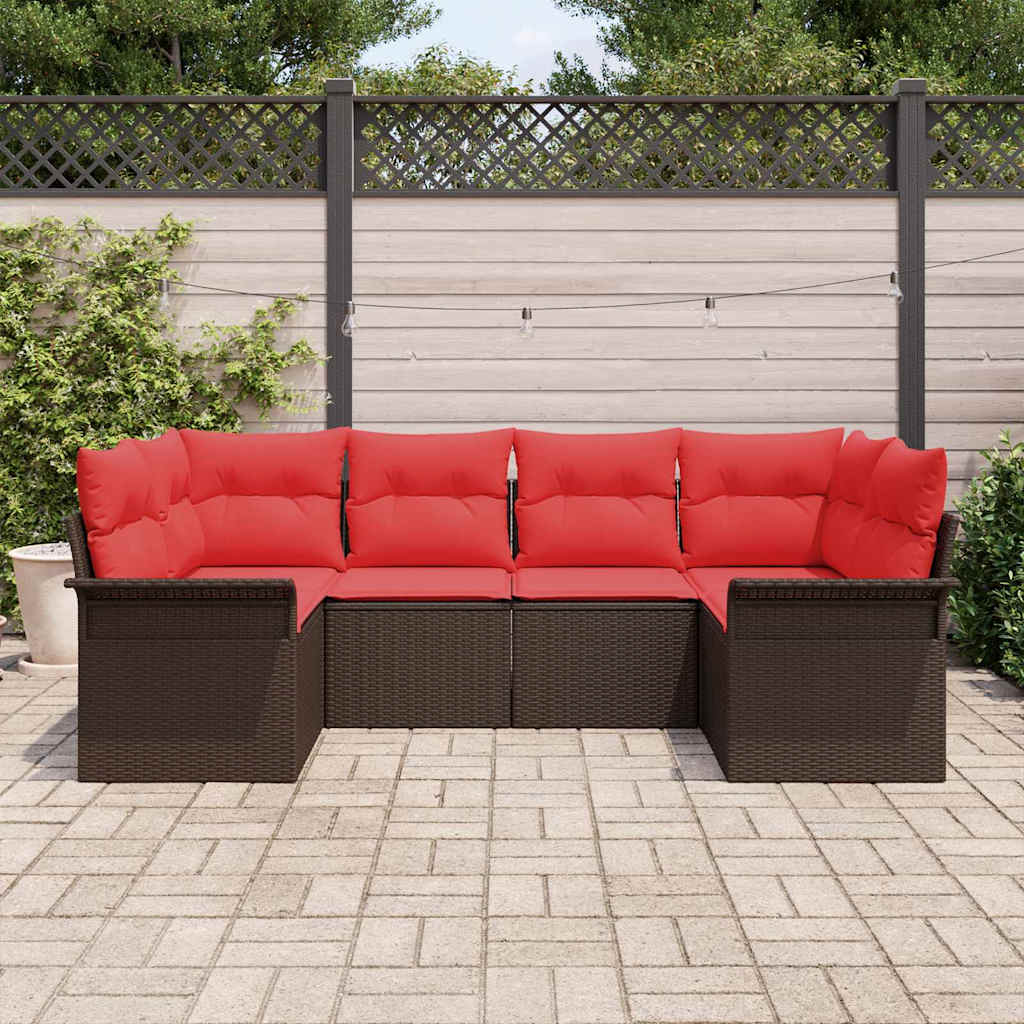 Garten-Sofa-Set mit Speicher 6 pcs Braun Poly Rattan