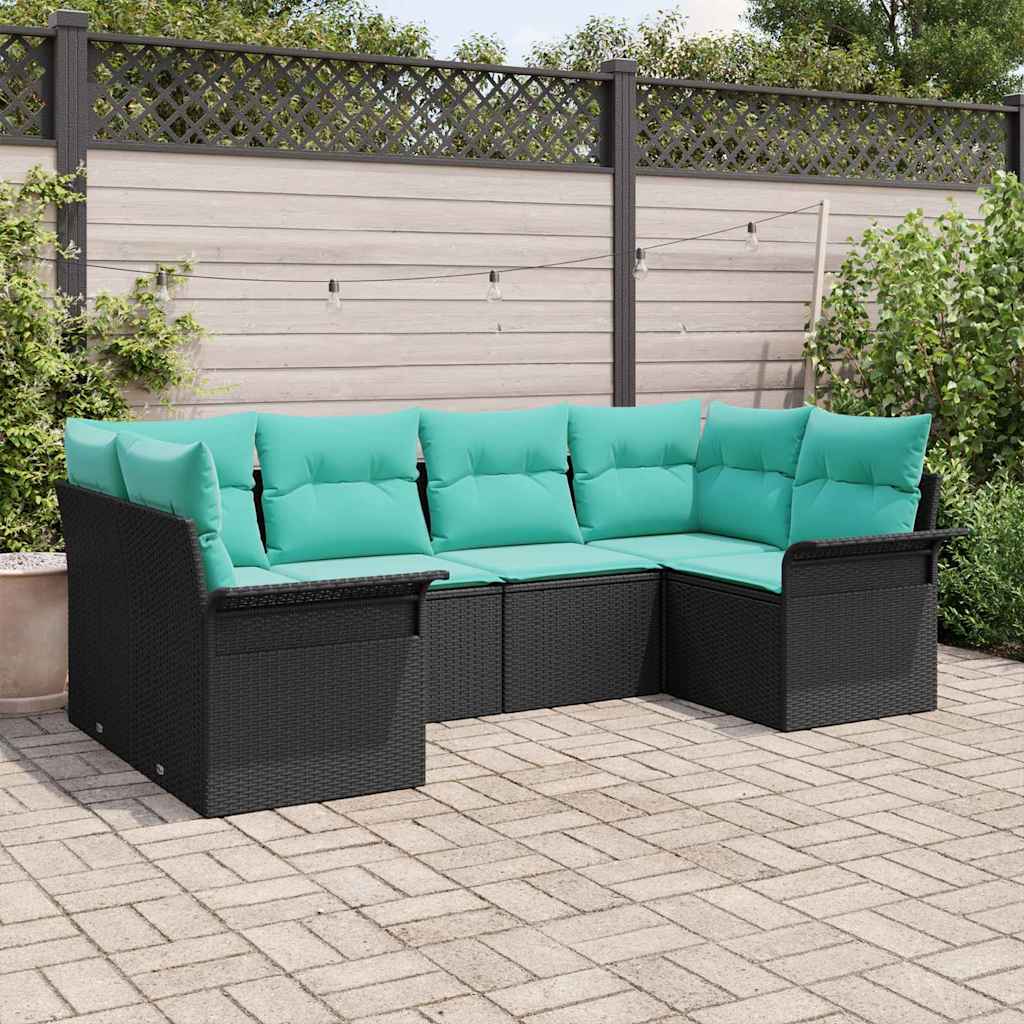 Garten-Sofa-Set mit Speicher 6 pcs Schwarz Poly Rattan