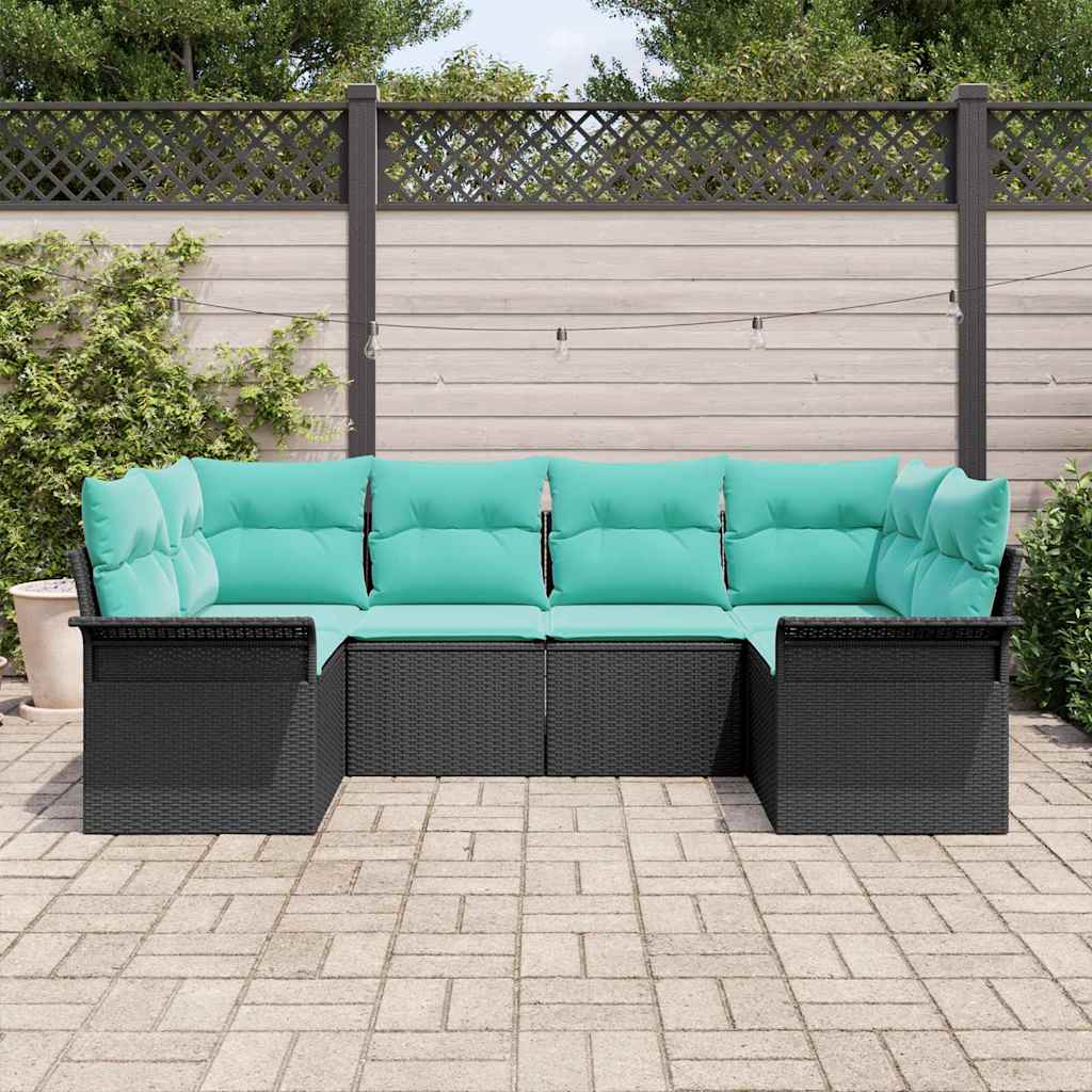 Garten-Sofa-Set mit Speicher 6 pcs Schwarz Poly Rattan