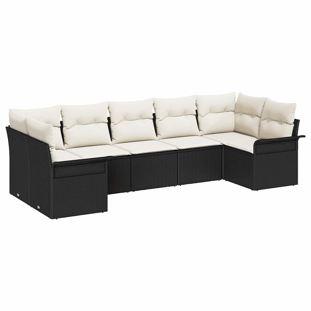 Garten-Sofa-Set mit Speicher 7 pcs Schwarz Poly Rattan