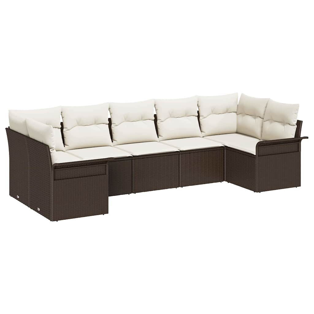 Garten-Sofa-Set mit Speicher 7 pcs Braun Poly Rattan