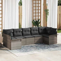 Garten-Sofa-Set mit Kissen mit Speicher 7 pcs Grau Poly Rattan