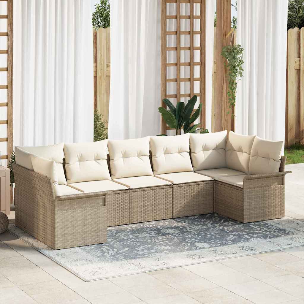 Garten-Sofa-Set mit Kissen mit Speicher 7 pcs Beige Poly Rattan