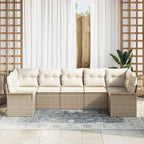 Garten-Sofa-Set mit Kissen mit Speicher 7 pcs Beige Poly Rattan