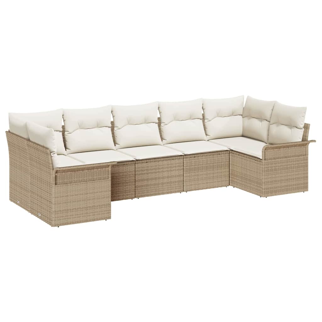 Garten-Sofa-Set mit Kissen mit Speicher 7 pcs Beige Poly Rattan