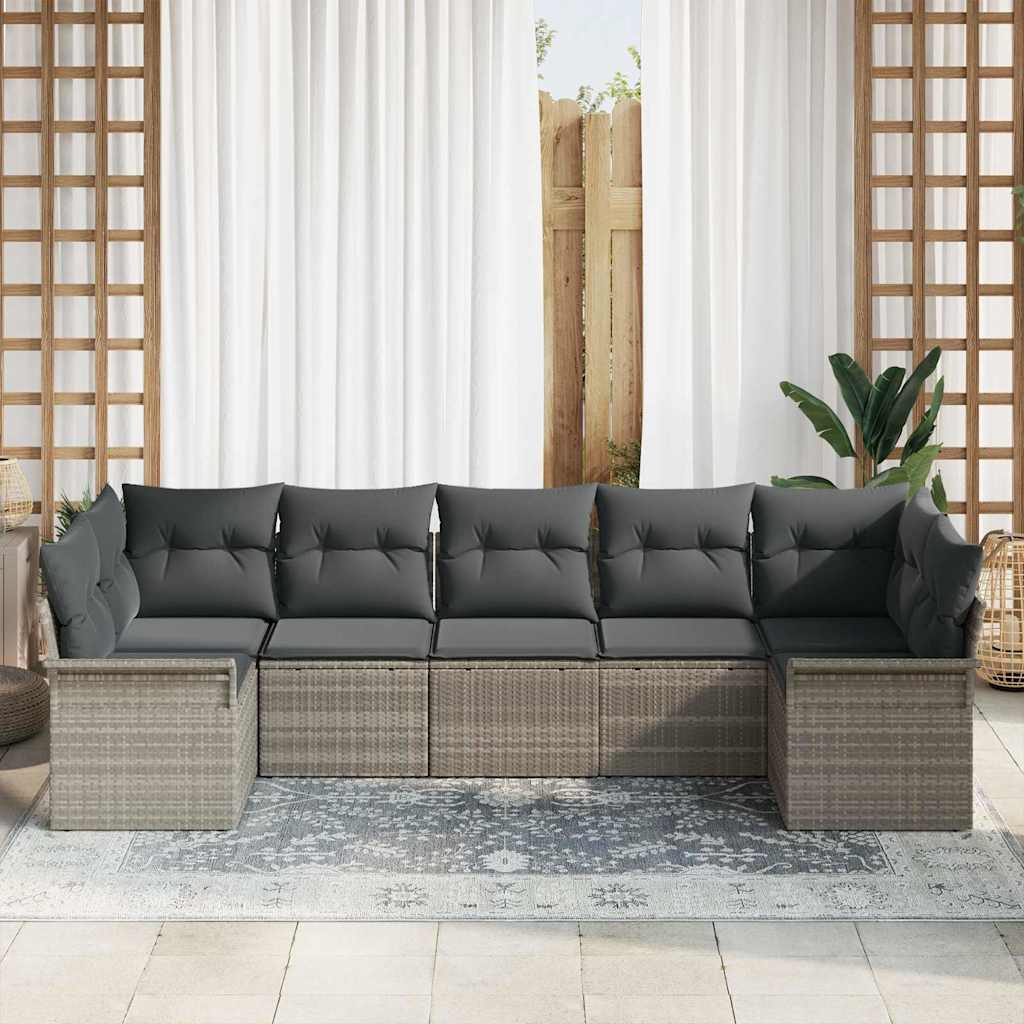 Garten-Sofa-Set mit Speicher 7 pcs Hellgrau Poly Rattan
