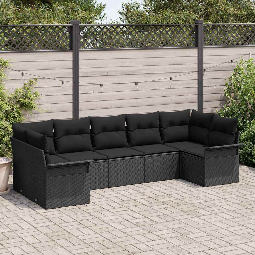 Garten-Sofa-Set mit Speicher 7 pcs Schwarz Poly Rattan