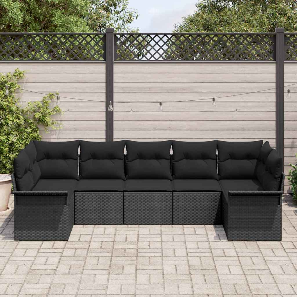 Garten-Sofa-Set mit Speicher 7 pcs Schwarz Poly Rattan