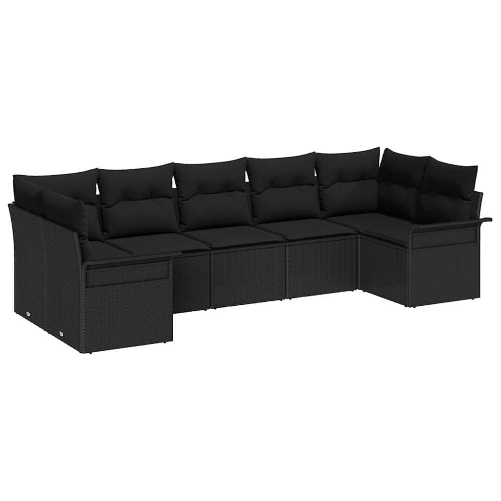 Garten-Sofa-Set mit Speicher 7 pcs Schwarz Poly Rattan