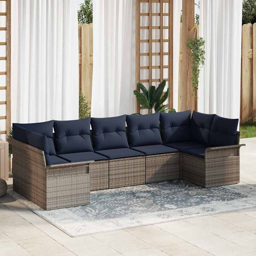 Garten-Sofa-Set mit Speicher 7 pcs Grau Poly Rattan