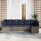 Garten-Sofa-Set mit Speicher 7 pcs Grau Poly Rattan