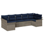 Garten-Sofa-Set mit Speicher 7 pcs Grau Poly Rattan