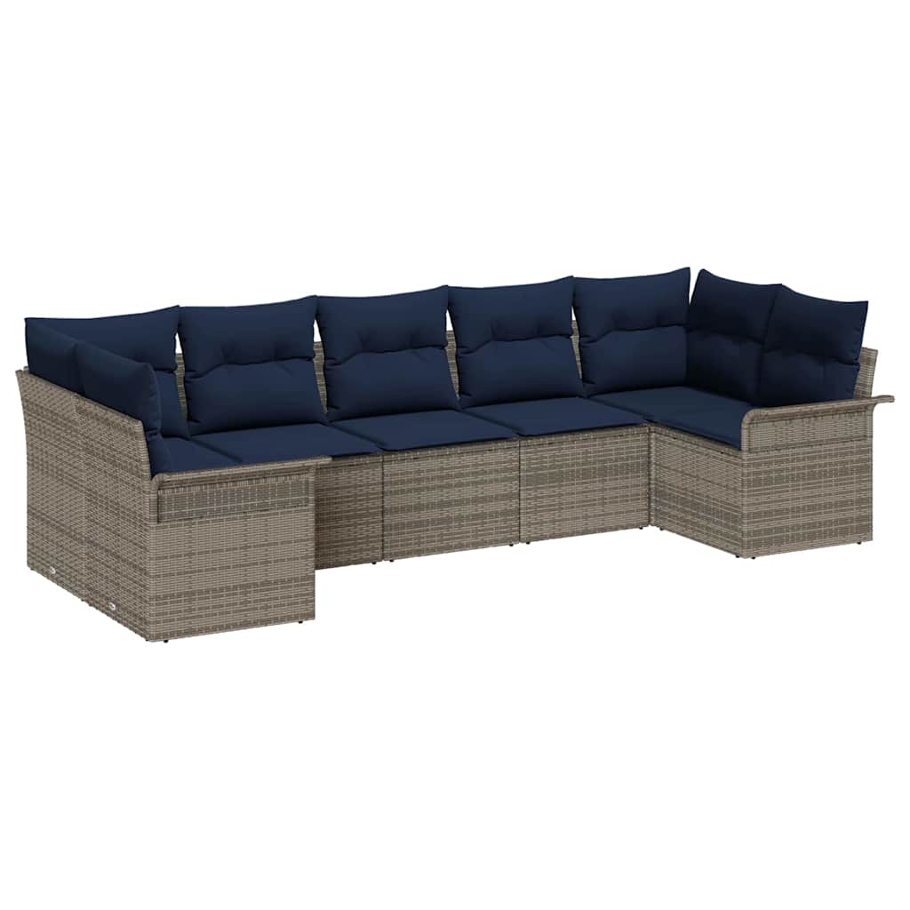 Garten-Sofa-Set mit Speicher 7 pcs Grau Poly Rattan