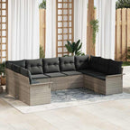 Gartensofa-set mit Speicher 9 pcs Hellgrau Poly-Rattan