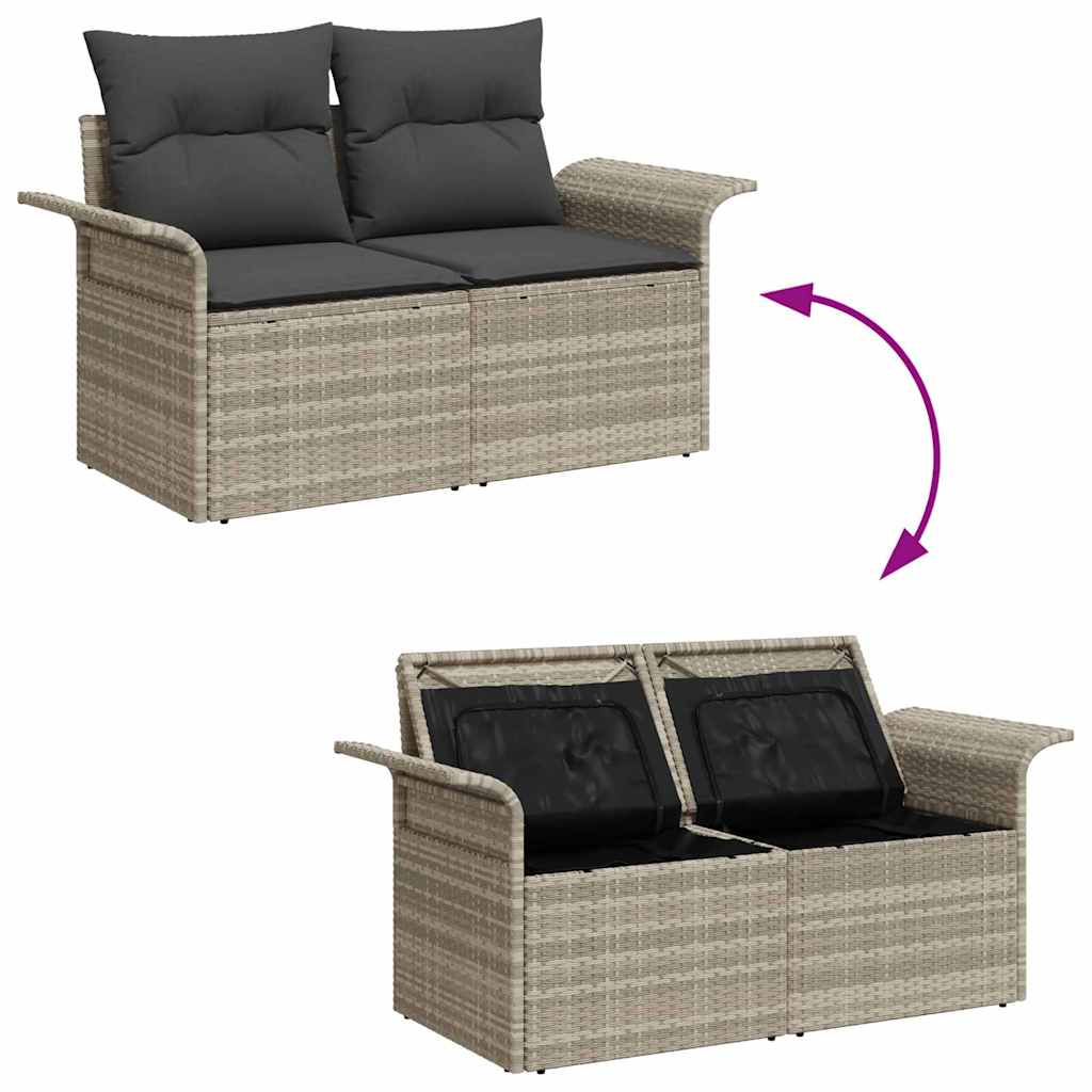 Gartensofa-set mit Speicher 9 pcs Hellgrau Poly-Rattan
