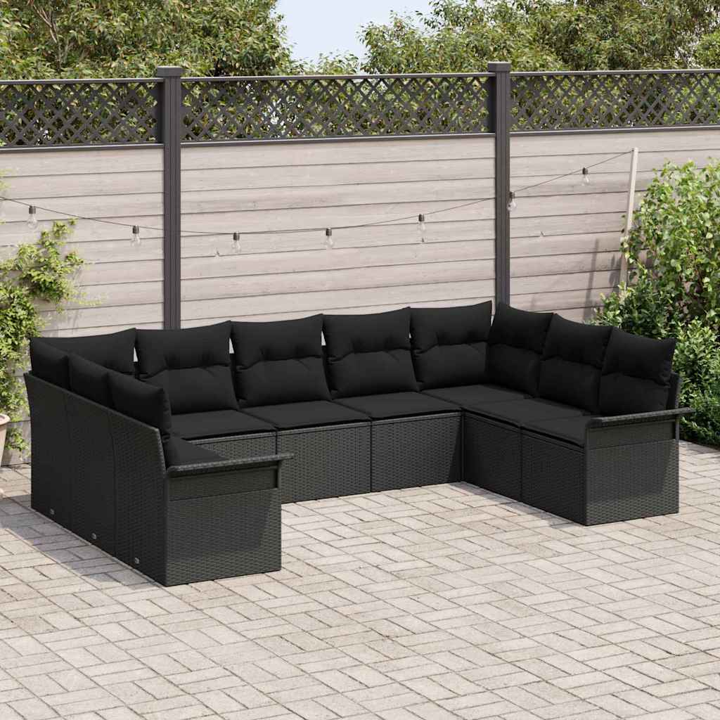 Gartensofa-set mit Speicher 9 pcs Schwarz Poly-Rattan