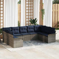 Gartensofa-set mit Speicher 9 pcs Hellgrau Poly-Rattan