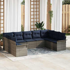 Gartensofa-set mit Speicher 9 pcs Hellgrau Poly-Rattan