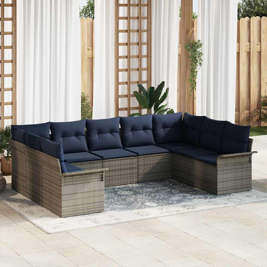 Gartensofa-set mit Speicher 9 pcs Hellgrau Poly-Rattan