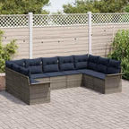 Gartensofa-set mit Speicher 9 pcs Hellgrau Poly-Rattan
