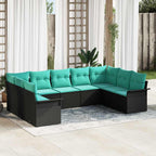 Gartensofa-set mit Speicher 9 pcs Schwarz Poly-Rattan