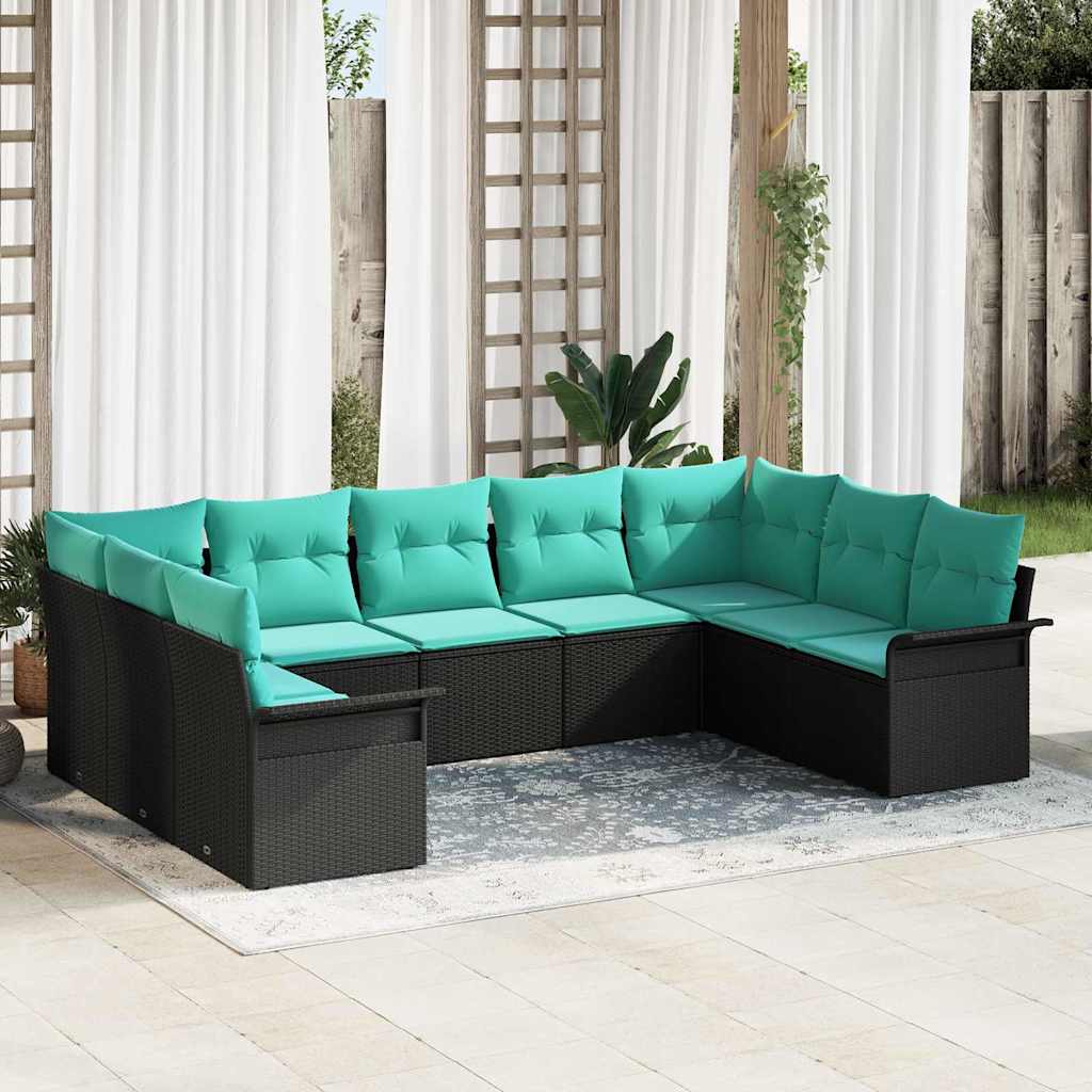 Gartensofa-set mit Speicher 9 pcs Schwarz Poly-Rattan