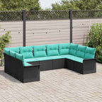 Gartensofa-set mit Speicher 9 pcs Schwarz Poly-Rattan
