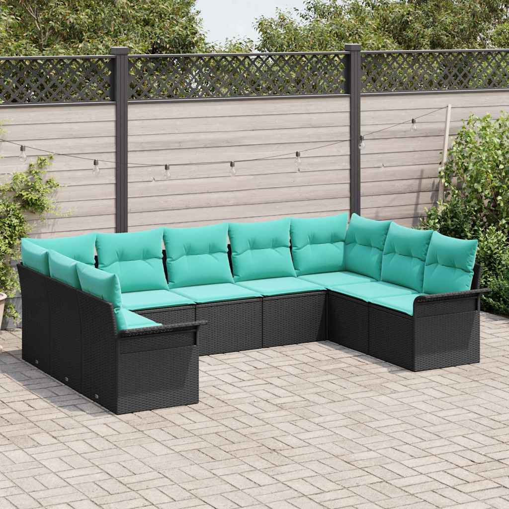 Gartensofa-set mit Speicher 9 pcs Schwarz Poly-Rattan