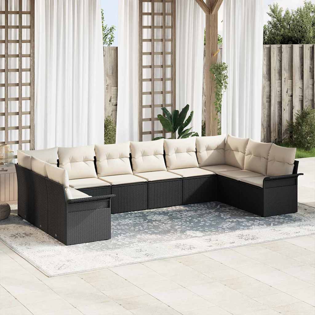 Gartensofa-set mit Speicher 10 pcs Schwarz Poly-Rattan