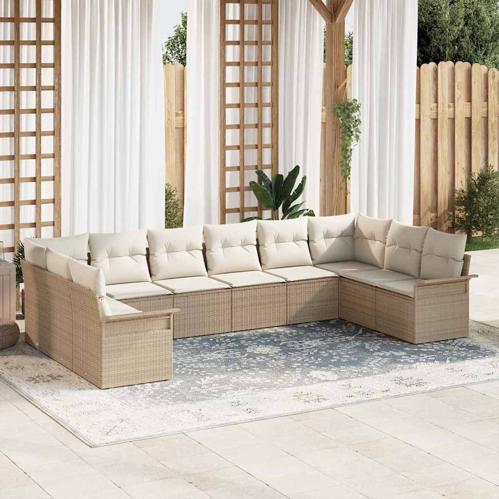 Gartensofa-set mit Speicher 10 pcs Beige Poly-Rattan