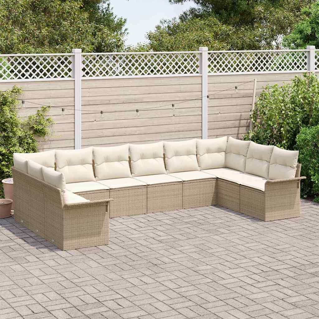 Gartensofa-set mit Speicher 10 pcs Beige Poly-Rattan